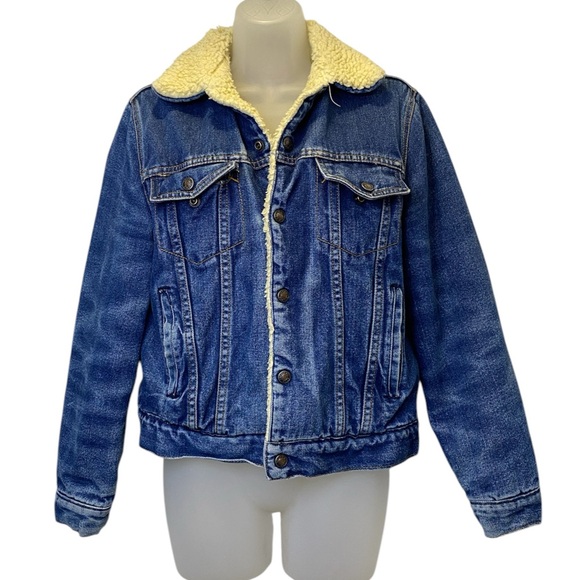 Vintage Silver Spur 90s Faded Distressed Denim Sherpa Lined Jacket - Picture 1 of 4